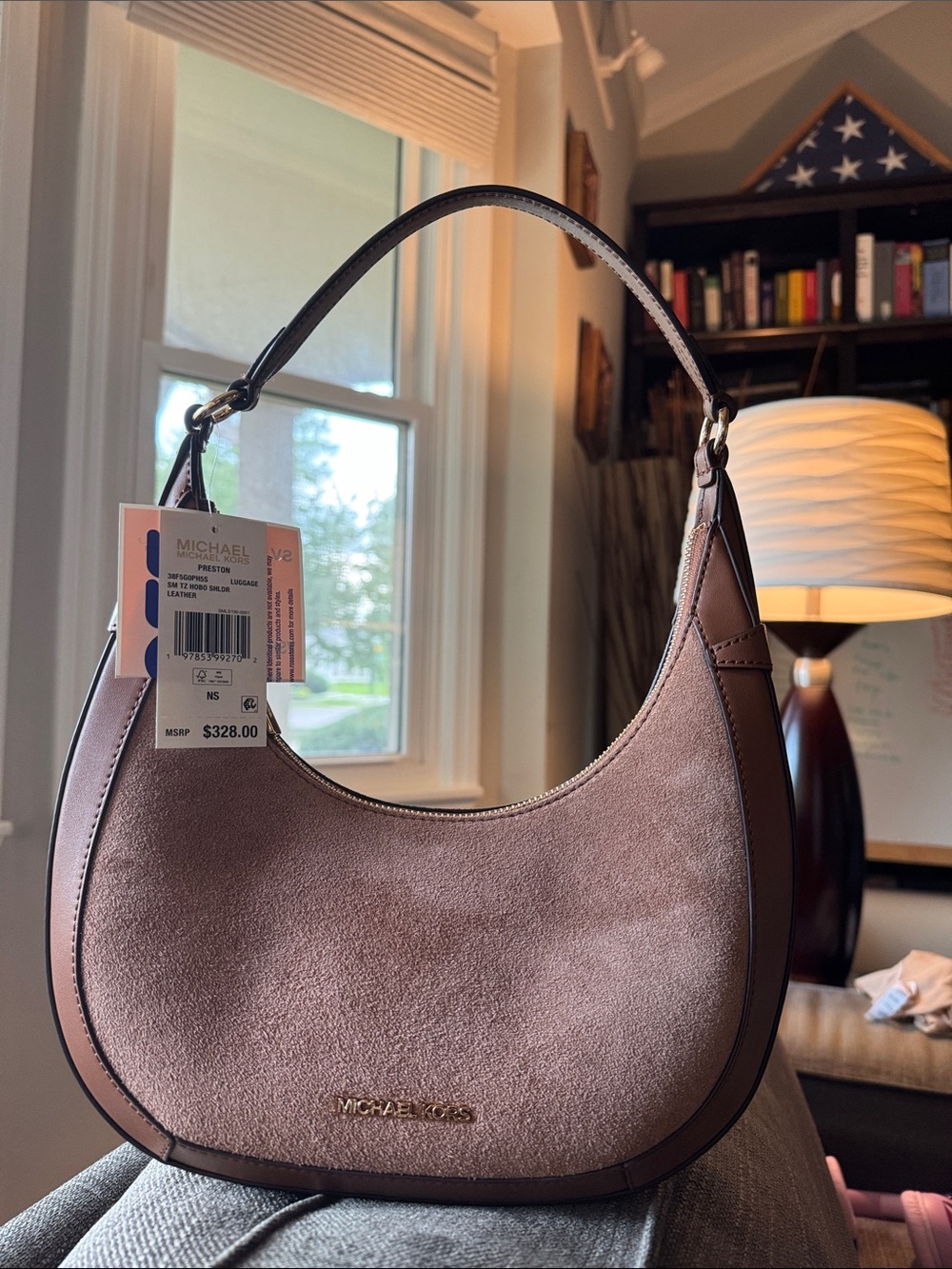 MICHAEL KORS Dusty Pink Suede Crescent Shoulder Bag